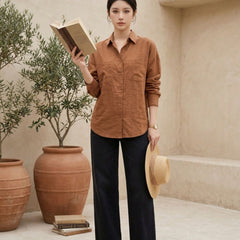 Istyle Can SRT-01 Brown cotton linen women shirt view 3