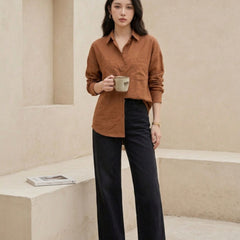 Istyle Can SRT-01 Brown cotton linen women shirt view 4