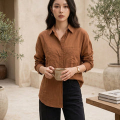 Istyle Can SRT-01 Brown cotton linen women shirt view 5