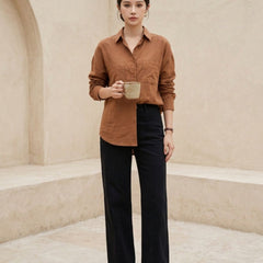 Istyle Can SRT-01 Brown cotton linen women shirt view 6