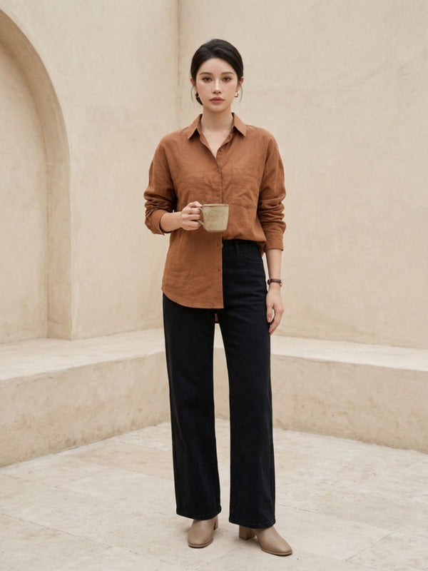 Istyle Can SRT-01 Brown cotton linen women shirt view 6