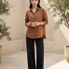 Istyle Can SRT-01 Brown cotton linen women shirt view 7