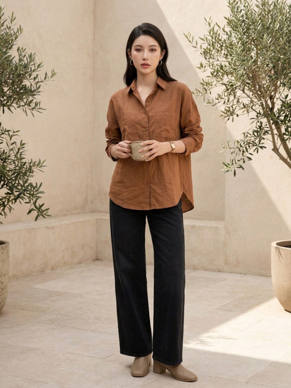 Istyle Can SRT-01 Brown cotton linen women shirt view 7