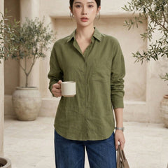 Istyle Can SRT-01 Olive cotton linen women shirt view 1