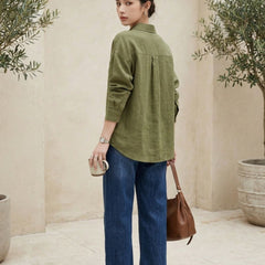 Istyle Can SRT-01 Olive cotton linen women shirt view 2