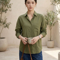 Istyle Can SRT-01 Olive cotton linen women shirt view 5