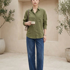 Istyle Can SRT-01 Olive cotton linen women shirt view 6