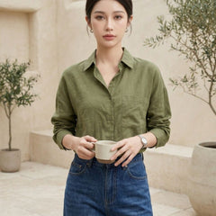 Istyle Can SRT-01 Olive cotton linen women shirt view 7
