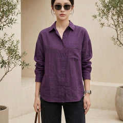Istyle Can SRT-01 Purple cotton linen women shirt view 1