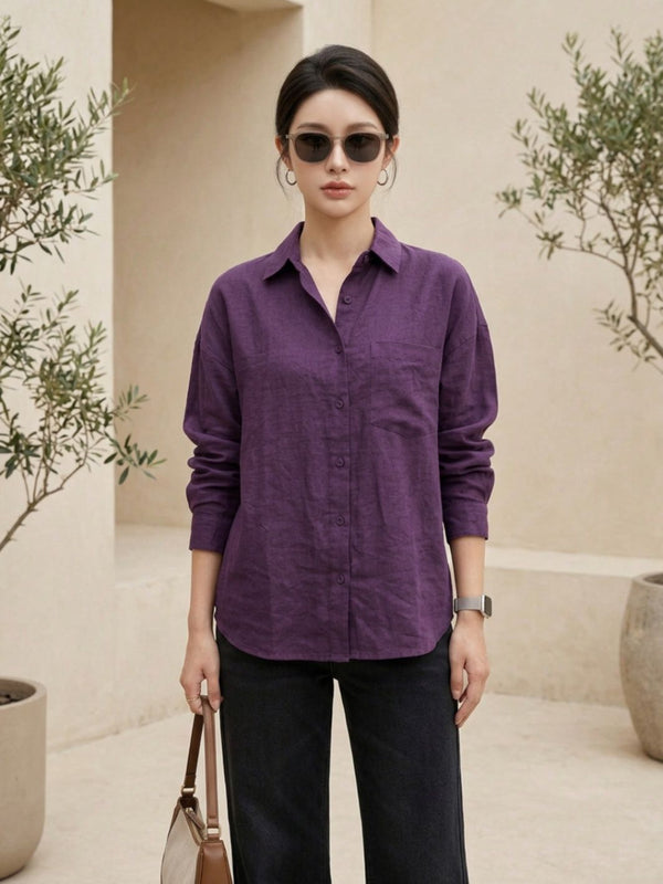 Istyle Can SRT-01 Purple cotton linen women shirt view 1