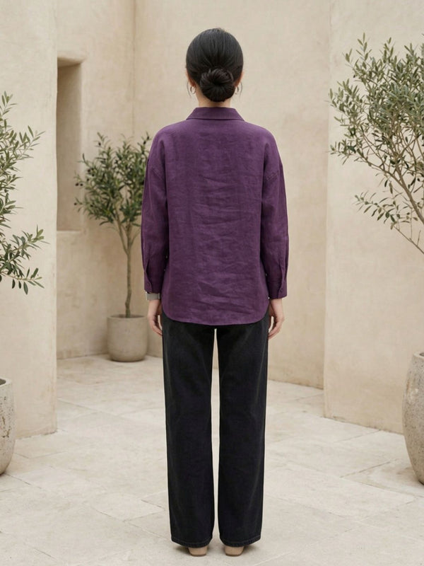 Istyle Can SRT-01 Purple cotton linen women shirt view 2