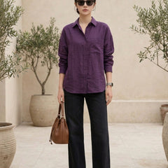 Istyle Can SRT-01 Purple cotton linen women shirt view 3