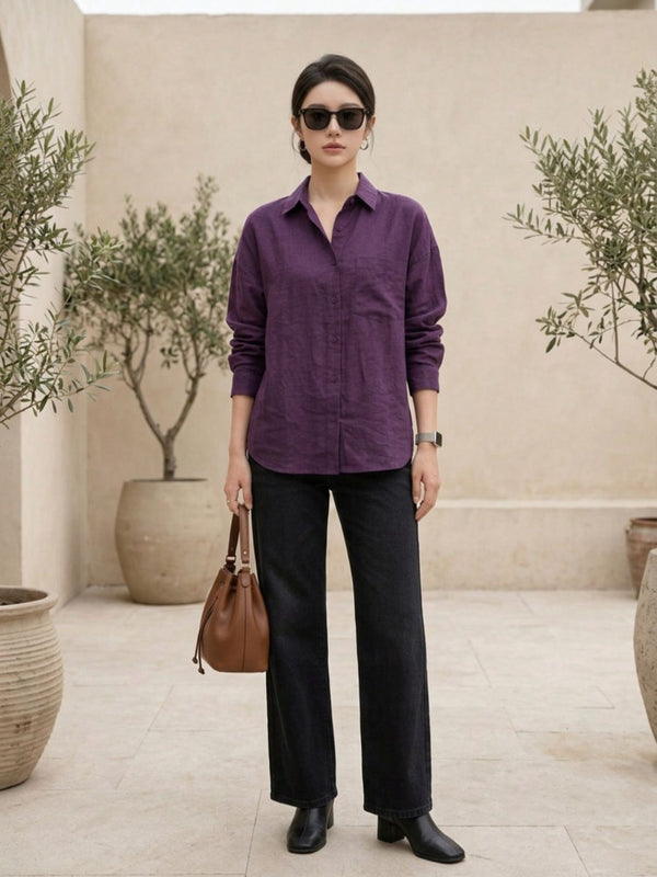 Istyle Can SRT-01 Purple cotton linen women shirt view 3
