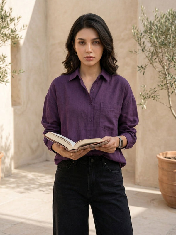 Istyle Can SRT-01 Purple cotton linen women shirt view 4
