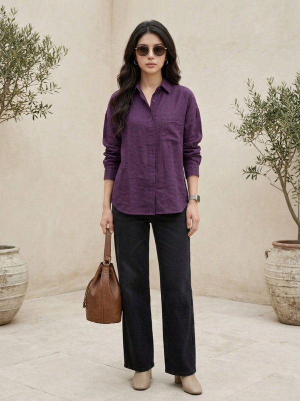 Istyle Can SRT-01 Purple cotton linen women shirt view 5