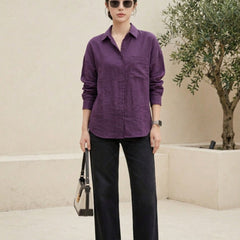 Istyle Can SRT-01 Purple cotton linen women shirt view 6