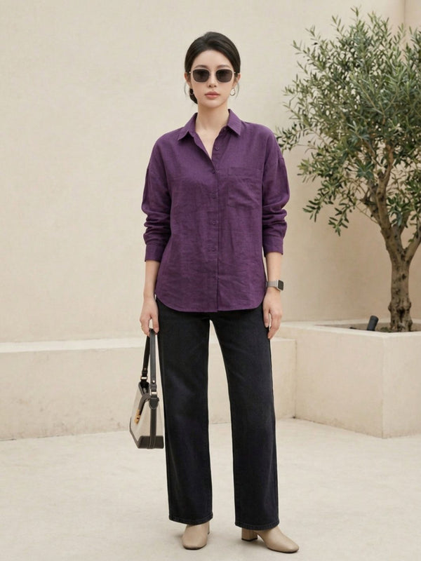 Istyle Can SRT-01 Purple cotton linen women shirt view 6