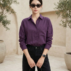 Istyle Can SRT-01 Purple cotton linen women shirt view 7