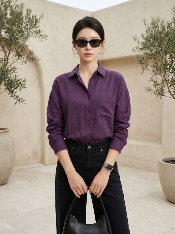 Istyle Can SRT-01 Purple cotton linen women shirt view 7