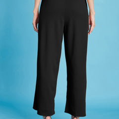 Istyle Can black ribbed high-rise wide-leg trousers for women with pull-on elastic waist and side pockets