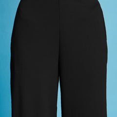 Istyle Can black ribbed high-rise wide-leg trousers for women with pull-on elastic waist and side pockets