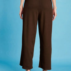 Istyle Can brown ribbed high-rise wide-leg trousers for women with pull-on elastic waist and side pockets
