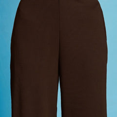 Istyle Can brown ribbed high-rise wide-leg trousers for women with pull-on elastic waist and side pockets