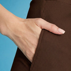 Istyle Can brown ribbed high-rise wide-leg trousers for women with pull-on elastic waist and side pockets