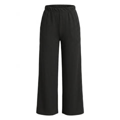 Istyle Can black mid-rise straight fit trousers for women with elastic waist and side pockets