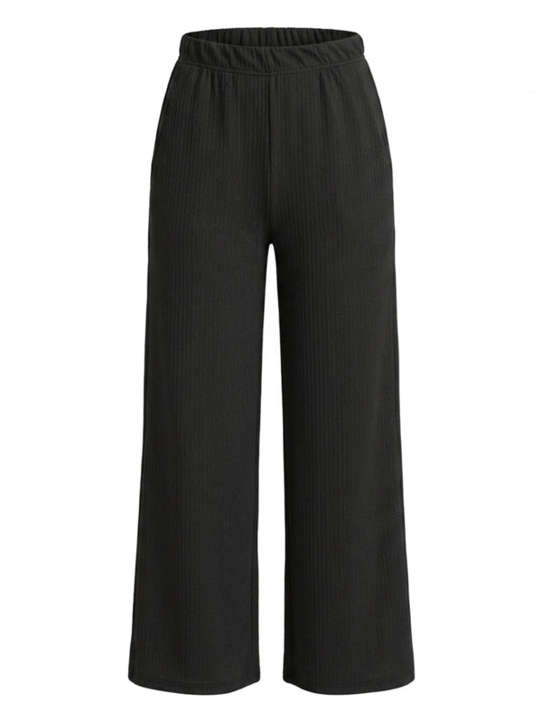 Istyle Can black mid-rise straight fit trousers for women with elastic waist and side pockets