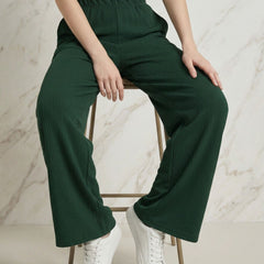 Istyle Can green mid-rise straight fit trousers for women with elastic waist and side pockets
