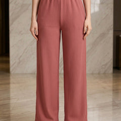 Istyle Can onion pink mid-rise straight fit trousers for women with elastic waist and side pockets