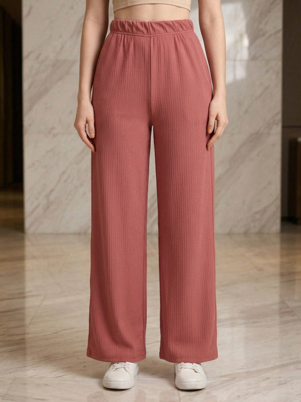 Istyle Can onion pink mid-rise straight fit trousers for women with elastic waist and side pockets