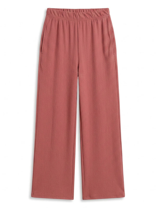 Istyle Can onion pink mid-rise straight fit trousers for women with elastic waist and side pockets