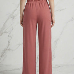 Istyle Can onion pink mid-rise straight fit trousers for women with elastic waist and side pockets