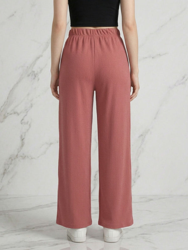 Istyle Can onion pink mid-rise straight fit trousers for women with elastic waist and side pockets