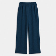 Istyle Can teal mid-rise straight fit trousers for women with elastic waist and side pockets