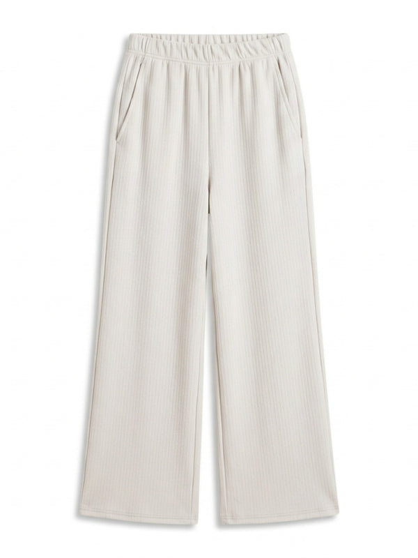 Istyle Can white mid-rise straight fit trousers for women with elastic waist and side pockets