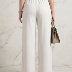 Istyle Can white mid-rise straight fit trousers for women with elastic waist and side pockets