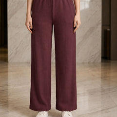 Istyle Can wine mid-rise straight fit trousers for women with elastic waist and side pockets