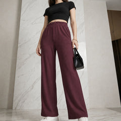 Istyle Can wine mid-rise straight fit trousers for women with elastic waist and side pockets