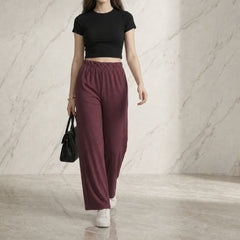Istyle Can wine mid-rise straight fit trousers for women with elastic waist and side pockets
