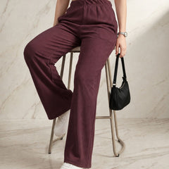 Istyle Can wine mid-rise straight fit trousers for women with elastic waist and side pockets