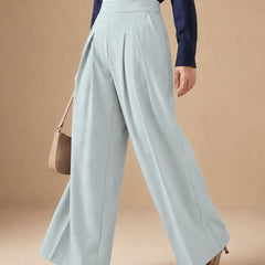 Istyle Can light grey solid polyester twill wide leg pleated trousers for women