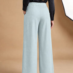 Istyle Can light grey solid polyester twill wide leg pleated trousers for women