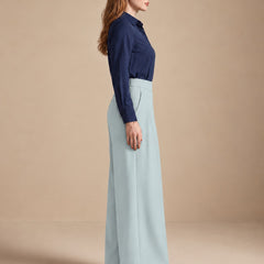 Istyle Can light grey solid polyester twill wide leg pleated trousers for women