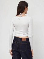 Istyle Can White Women’s Halter Neckline Knotted Cross-Wrap Crop Top My Store