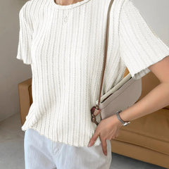 Women Korean Short Sleeve Round Neck Regular White T Shirt