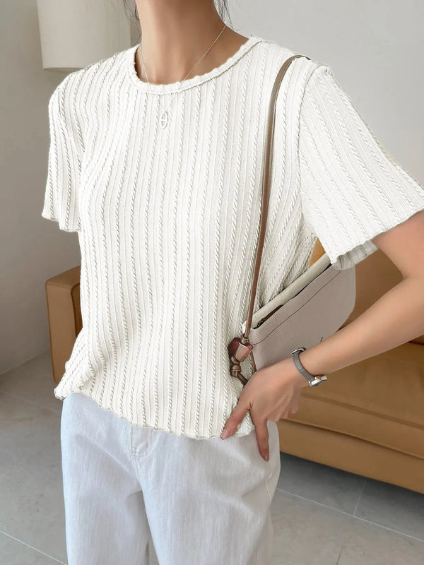 Women Korean Short Sleeve Round Neck Regular White T Shirt
