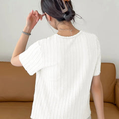 Women Korean Short Sleeve Round Neck Regular White T Shirt